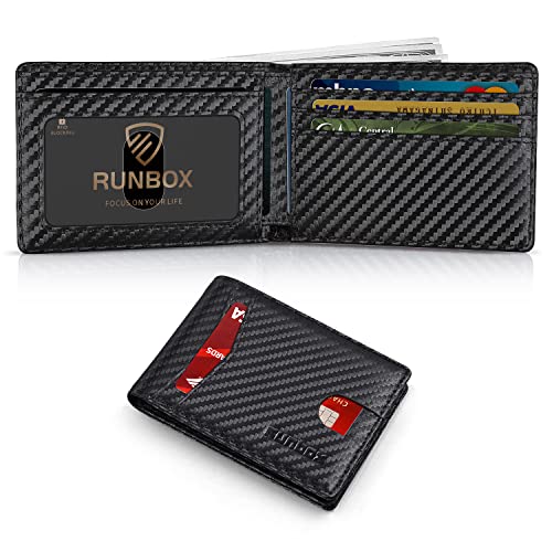 RUNBOX Slim Wallets for Men with RFID Blocking & Minimalist Mens Front Pocket Wallet Leather Black