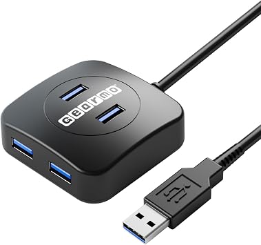 Gearmo Compact 4 Port USB-A Hub - Travel Ready with 5Gbps Speed for Laptop, Flash Drive, Keyboard, Mouse, Peripherals - PC & Mac Ready