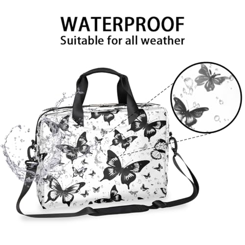 Maletín negro para laptop con diseño Animal Butterfly y correa ajustable miniatura 2