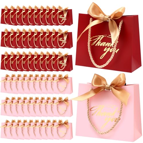 Colarr 60 Pcs Small Thank You Gift Bags with Handles, Pink and Red Bag