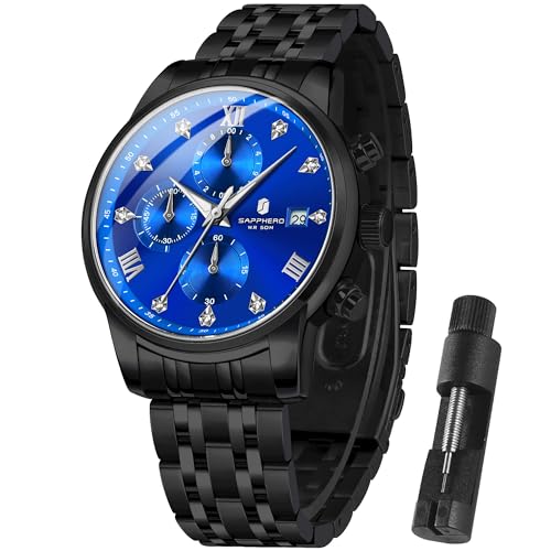 Image of Sapphero Watches for Men Waterproof Luminous Watches with Date Dial Chronograph Analog Quartz Movement Steel Stainless Business Wrist Watches Mens Gifts