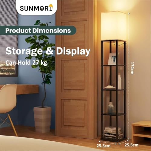 Image of 5 Tier Metal Floor Lamp with Wooden Shelves /Modern Standing lamp with 3 Adjustable Color Mode /Corner Bright Lamp for Decoration /Energy Efficient Night Lamp for Bedroom /Living Room /Home Decor