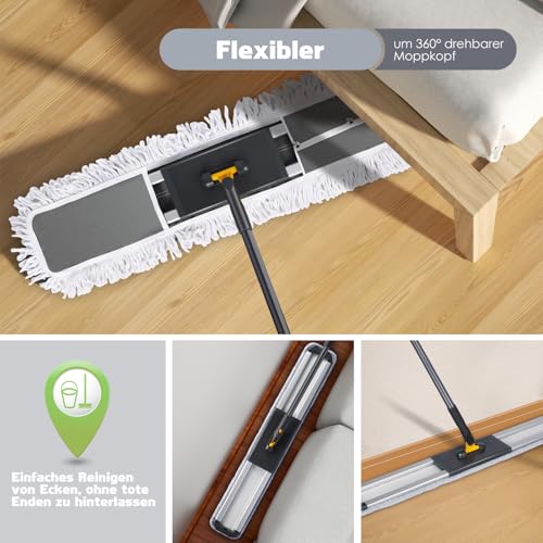 Myiosus Bodenwischer, Wischmopp, 90cm Breit Flachmopp mit 154cm Edelstahlgriff, 360° Drehgelenk,...