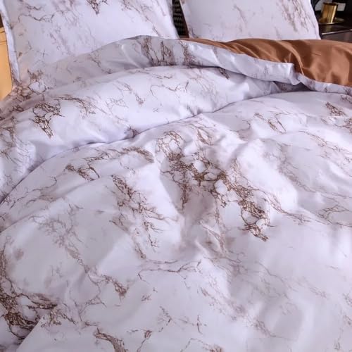 Housse de couette 140x200 marbre marron en microfibre douce