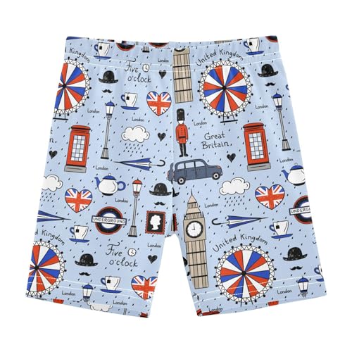 JHKKU Girls Retro English London Shorts Cotton Cartwheel Bike Kids Biker Under Dress Dance Short Girl Clothes 5T