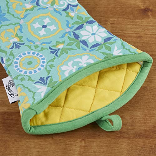 Fiesta Worn Tiles Oven Mitt & Pot Holder 2-Pack Set, Turquoise/Blue, 6.5"X13", 8"X10" #TOP2