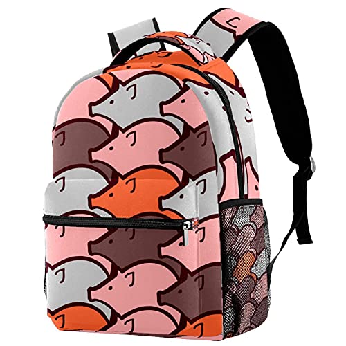 Sac à dos décontracté multicolore avec motif cochon style classique pour homme et femme
