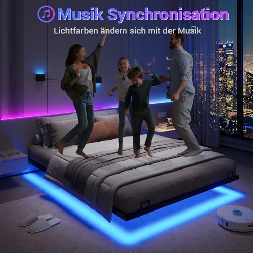 DICTAC Bett 120x200 cm mit LED Beleuchtung Bettgestell 120x200 mit Lattenrost aus Metall Bettrahmen Erwachsene Floating Bed Frame mit Licht-Robust und Stabil,Leichte Montage,Schwarzer(ohne matratze)