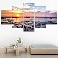SIGNWIN 5 Panel Canvas Wall Art Modern Art Coastal Colorful Multicolor Photography Romantics Sunset for Home Decorations Ready to Hang - 60