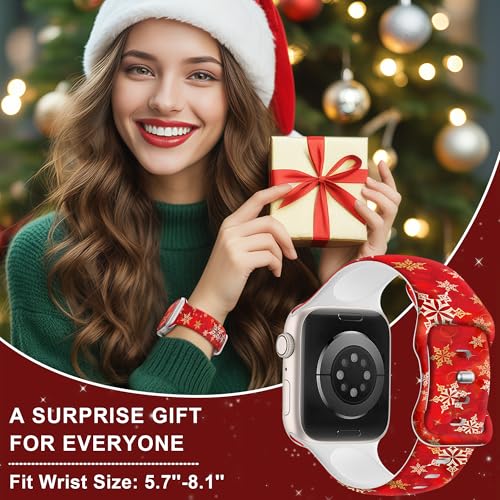 Image of wipalor Christmas Band for Apple Watch Bands for Women 46mm 45mm 44mm 42mm 49mm, Cute Holiday Christmas iWatch Bands, Silicone Sport iPhone Watch Series 11 10 9 SE 8 7 6 5 4 3 Ultra-Gold Snowflakes
