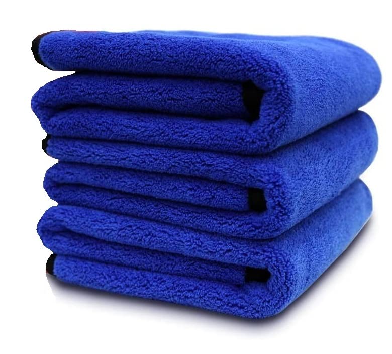 Image of Auto Hub Heavy Microfiber Cloth 500 GSM (Size 60cm x 40cm) /Pack of 3,for Car Cleaning and Detailing, Double Sided, Extra Thick Plush Microfiber Cloth Lint-Free, Color:- Blue
