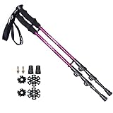Hiking Trekking Poles by LotFancy - Ultralight Walking Sticks for Men Women, Tungsten Steel Spike Tip, Extra Rubber Tips Included (Pack of 2, Purple)