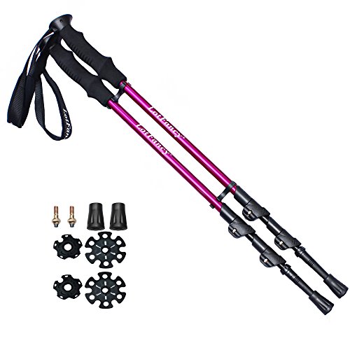 LotFancy Hiking Trekking Poles Ultralight Walking Sticks for Men Women, Tungsten Steel Spike Tip, Extra Rubber Tips Baskets Included (Pack of 2, Purple)
