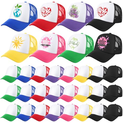 Patelai 24 Pcs Sublimation Blank Trucker Hats Baseball Caps Mesh Caps Adjustable Heat Transfer Hat DIY for Unisex(Fresh Color,Adult Style)