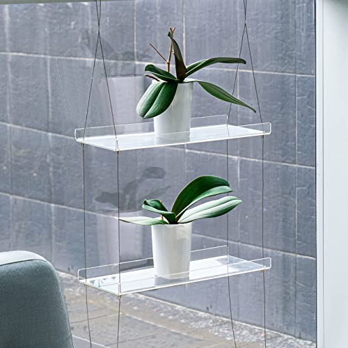 Sumerflos 2-Tier Acrylic Plant Shelves For Window Of Kitchen, Bedroom, Living Room, 16 Inch Window Wall Flower Double Hanger Boxes, Height Adjustable Hanging Shelves For Indoor Plants, Succulents #TOP1