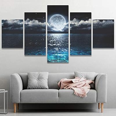 SIGNWIN 5 Panel Canvas Wall Art Fantasy Moon...