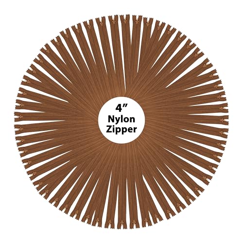 Image of Mandala Crafts 100 PCs Brown Closed-End 4 Inches Nylon Zippers for Sewing