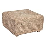 Biscayne Natural Woven Jute and Solid Wood Coastal Bohemian 30-Inch Square Coffee Table for Living Room