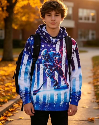 Image of Lovekider Boys Hoodie Kids 3D Print Graphic Pullover Sweatshirt 6-16 Years | Big Front Pocket, Hood, Lightweight, Breathable, Long Sleeves, for School Sports Outdoor Activities Daily, Fall Winter Wear