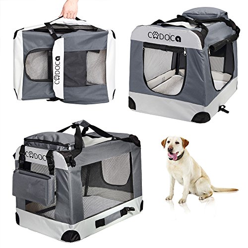 CADOCA® Hundebox XXL 90x60x66cm faltbar atmungsaktiv robust Hundetransportbox Transporttasche Haustiertransportbox Hundetragetasche Grau