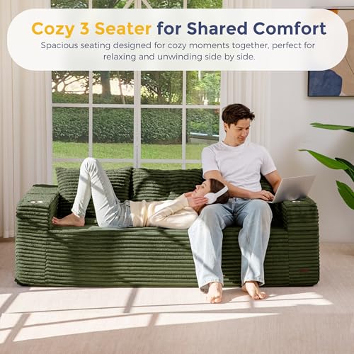 Image of MAXYOYO 79 inch Oversized Boneless Loveseat Sofa Couch for Small Spaces, Mini Love Seat Floor Couch with Cup Holders and Pillows, 3-Seater Upholstered Cloud Couch for Bedroom, No Assembly Required