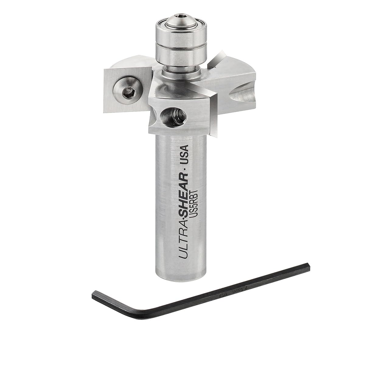 Ultra-Shear Rabbeting Router Bit, 1/2 Inch Shank, 3 Flute, Twin Bearing, USA Made, 1/2 Inch Depth, Multi-Edged Replaceable Carbide Inserts - US5RBT