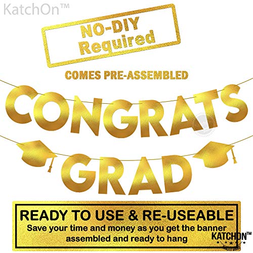 Image of KatchOn, Glitter Gold and Black Congrats Grad Banner - 10 Feet | Gold and Black Grad Banner, Cap Garland for Graduation Cap Decorations 2026 | Graduation Decorations 2026