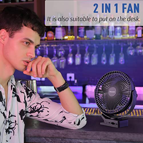 Koonie 10000Mah Rechargeable Portable, 8-Inch Battery Operated Clip On Fan, Usb, 4 Speeds, Strong Airflow, Sturdy Clamp For Office Desk Golf Car Outdoor Travel Camping Tent Gym Treadmill #TOP6