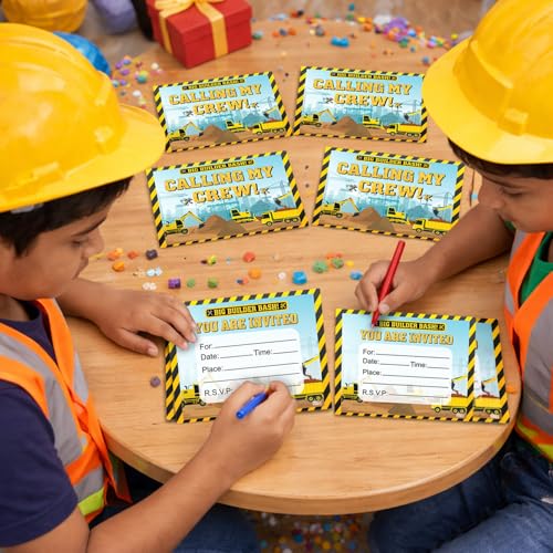 Image of Party Propz Construction Theme Birthday Invitation Cards - 20 Pcs, Big Builder Bash Kids Invitation Card For Birthday, Double-Sided Construction Theme Cards for Boys (Cardstock)