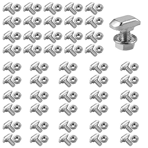 GETLTOLL 50 tornillos en T con tuercas de brida M6 x 12 mm para invernadero, tornillos de cabeza de martillo de acero al carbono Cover