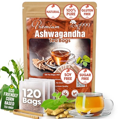 Image of TOG999, Premium 120 Ashwagandha Root Tea Bags, 100% Natural & Pure, Ashwagandha Root Herbal Tea. No Sugar, No Caffeine, No Gluten, Vegan.