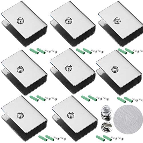 Preisvergleich Produktbild 8STK Glashalter Set Glasplatte Halterung Glasklemme Edelstahl Regalhalter Wand Regalhalterung Glasbodenträger Klemmbefestigung für 8-10mm Glas und Acrylglas Einstellbare Glashalterung Flache Rückseite