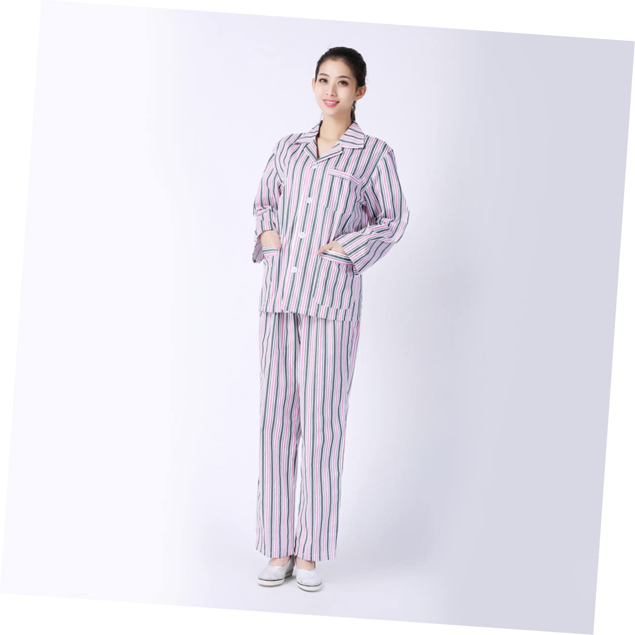 FRCOLOR Pijama Algodón Manga Larga Cómodo para Hospital y Hogar Conjunto Unisex con Botones y Azul y Blanco Rayas
