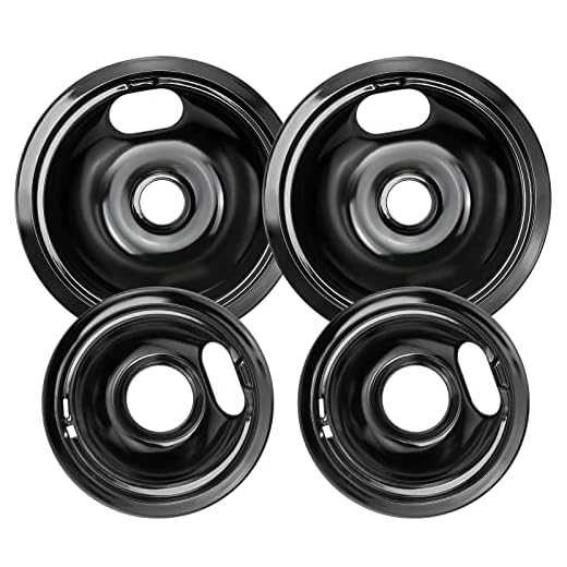 W10290350 W10290353 Porcelain Burner Drip Pan Bowls Replacement by Blutoget - Compatible for Whirl-pool Electric Range Cooktop Includes 2 Pack 8-Inch and 2 Pack 6-Inch Pans(Black Porcelain)