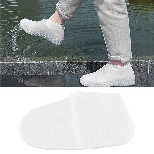 Image of Dioche Waterproof Shoe Covers, Reinforced Slip Silicone Shoes Cover, Adult Thicken Elastic Silicone White Overshoes Rain Waterproof Shoe Covers Protector, for Rainy and Snowy Days(15 * 10 * 1cm-L), L,