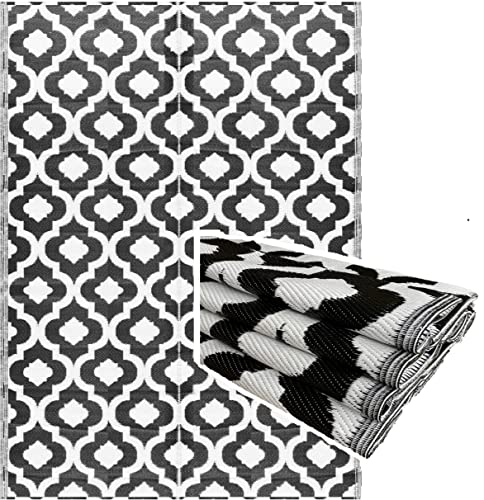 BalajeesUSA Outdoor Plastic Rugs - 6x9 Black, Reversible Recycled Plastic Straw Indoor Outdoor Patio Rugs Clearance Waterproof Large RV Camper Mats Outside 521