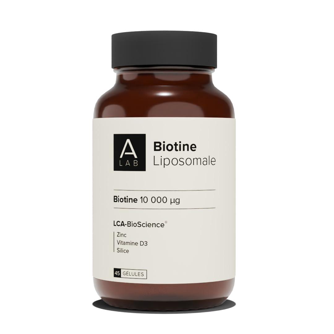 A-LAB Biotine Liposomale 10 000 µg - Pousse Cheveux & Ongles - Avec Zinc, Silice, Vitamine D3 - Assimilation Renforcée - 45 Jours