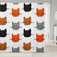 Cartoon kat stof douchegordijnen baden kat douchegordijn voor kinderen jongens meisjes schattige dieren gordijnen Kawaii badkamer waterdicht met 12 haken, 59 x 71 cm