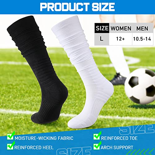 Jeere 6 Pairs Scrunch Football Socks Extra Long Padded Knee High Socks Athletic Tube Scrunched Socks For Men Women Adults Youth Basketball Baseball Soccer, Black And White #TOP1