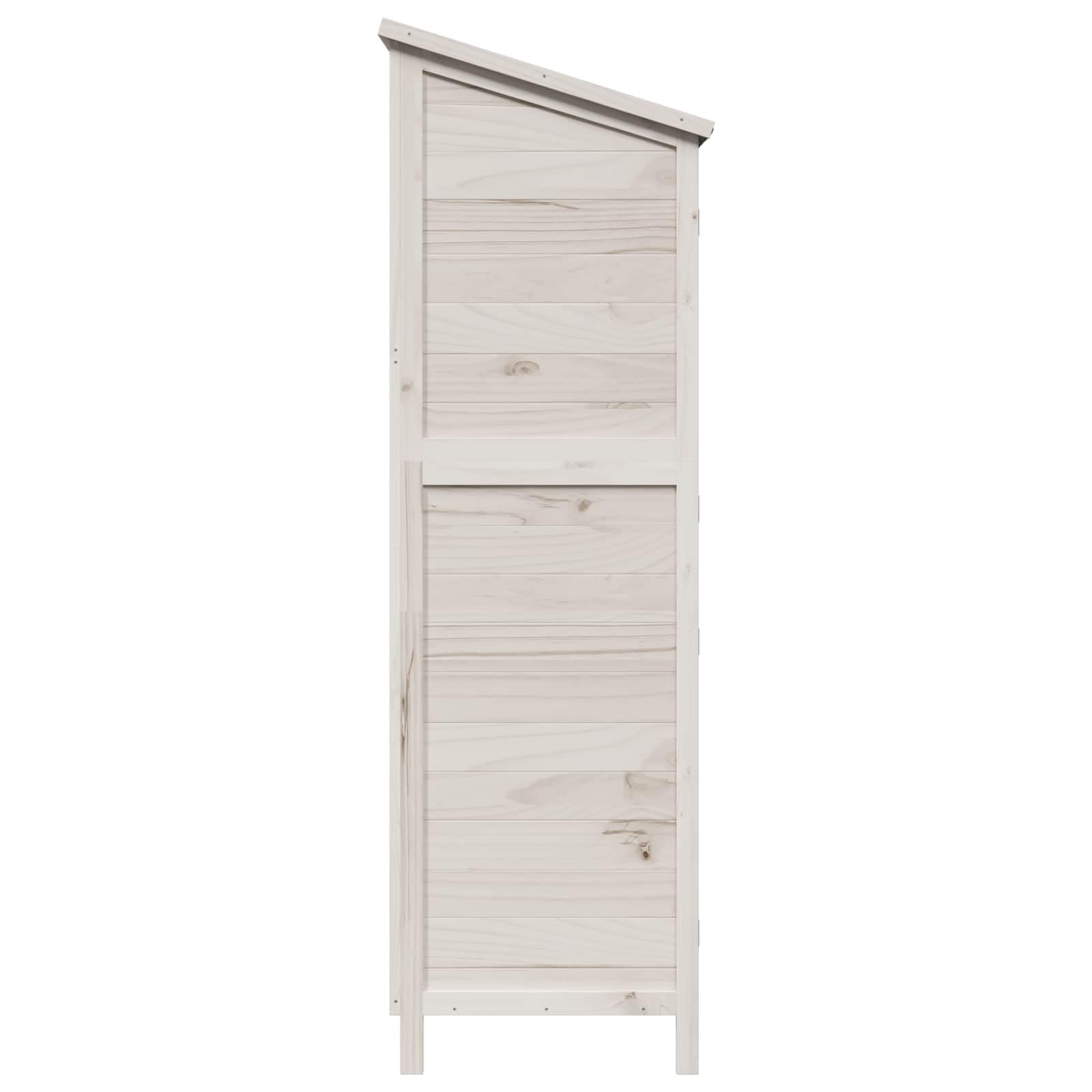 Szopa ogrodowa, biała, z litego drewna świerkowego, 106 x 56 x 176,5 cm, odporna na warunki atmosferyczne, z dachem asfaltowym i drzwiami wentylacyjnymi, miejsce do przechowywania narzędzi