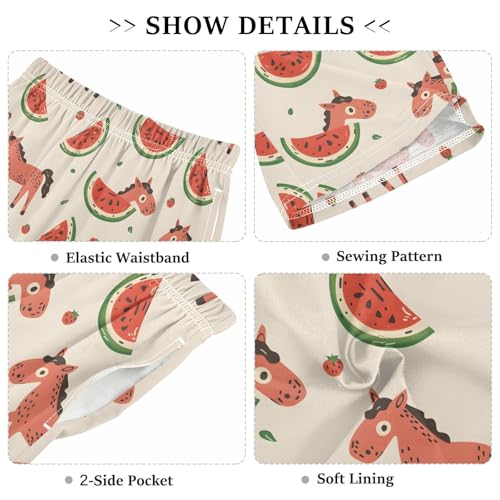 ALAZA Horse Watermelon Fruit Leaf Pajama Shorts Elastic Waist Casual Sleep Shorts with Pockets Size 6-143
