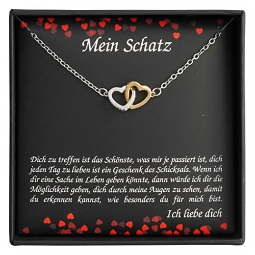 ZINELLO DESIGN - Personalisierte Halskette für Frauen mit einem Anhänger in Form von ineinander verschlungenen Herzen, die eine Liebesbotschaft für Ihren Schatz, Ihre Frau oder Ihren Partner enthalten