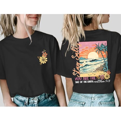 Christian Bible Verse Religious Shirt for Women Faith Inspirational Tshirt Jesus Beach Floral Graphic Tee2