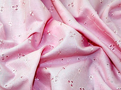 Minerva Crafts 3 Hole Broderie Anglaise Dress Fabric Pink - per metre
