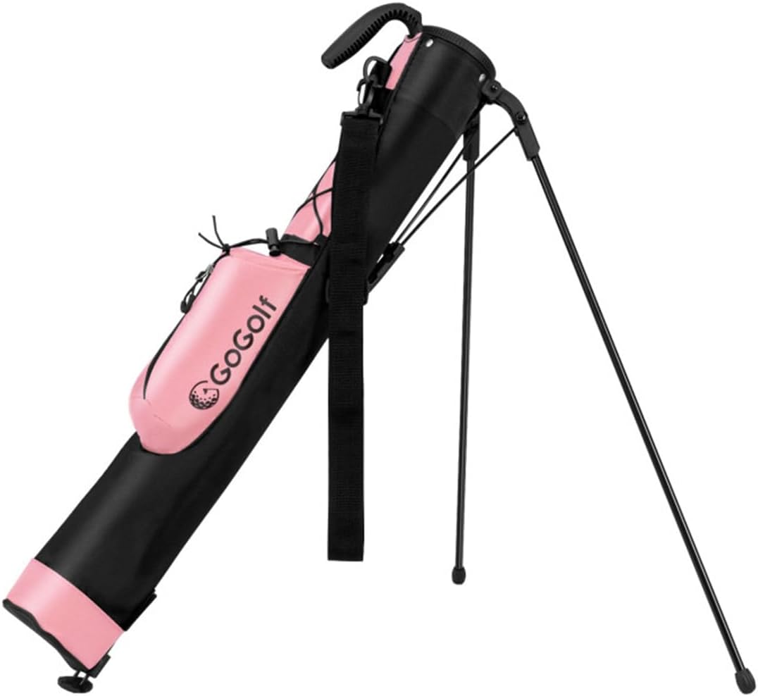 Portable Golf Carry Bag - Dual Carrying (Shoulder Strap+Top Handle), Zippered Pocket+Bottle Holder-Pink + Black