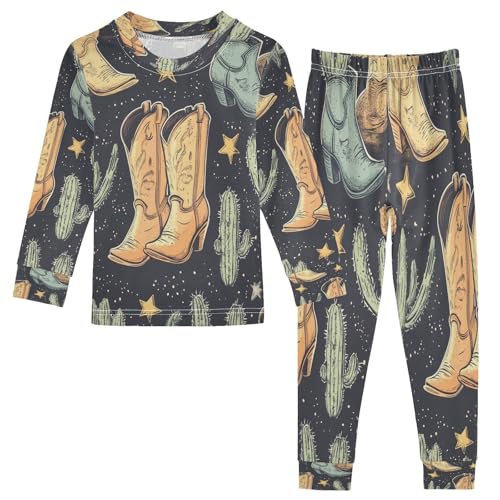 Pajama Sets Long Sleeve Cowboy Boots and Cactus Soft Comfy Sleepwear 2 Piece PJS 3-8T