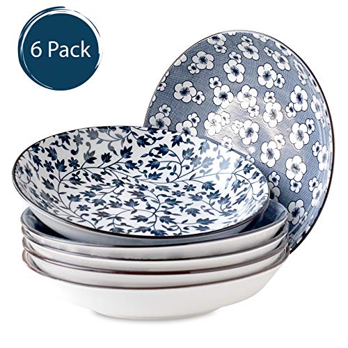 Japanese Style Ceramic Assorted Designs Traditional Blue And White Pattern Dinnerware Set (6Pack Blue White Plate 7") #TOP1