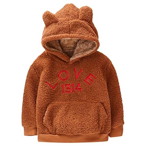 Boy Girl Hoodie Fleece Coats Jacket Infant Kids Baby Warm Thick Autumn Winter Snowsuit Clothes Tops Letter Printed Cloak Windbreaker Outwear Age 0-3 Years Brown Cover