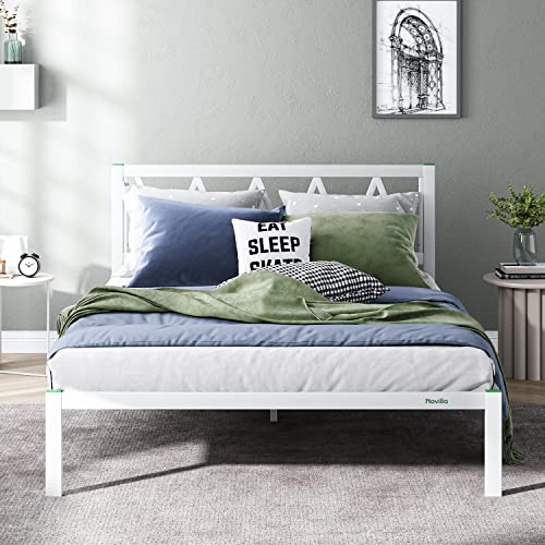 Novilla 14 Inch Queen Size Bed Frame With Headboard, Platform Bed Frame No Box Spring Needed, Metal Queen Bed Frame With Storage Space, Wooden Slats Support, Easy Assembly, White #TOP5