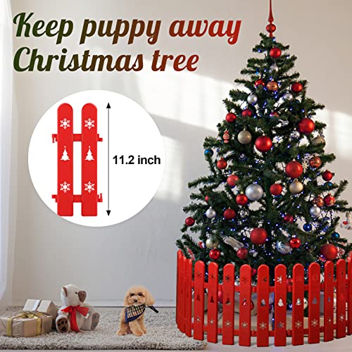Christmas Tree Fence for Pets & Decorations - 30 pcs Picket Fence Panels for Cat Puppy Dog,Indoor Mini Christmas Tree Gate for Kids,Thick Plastic Fence Decorative Border for Outdoor Garden,Red - Thumbnail 2